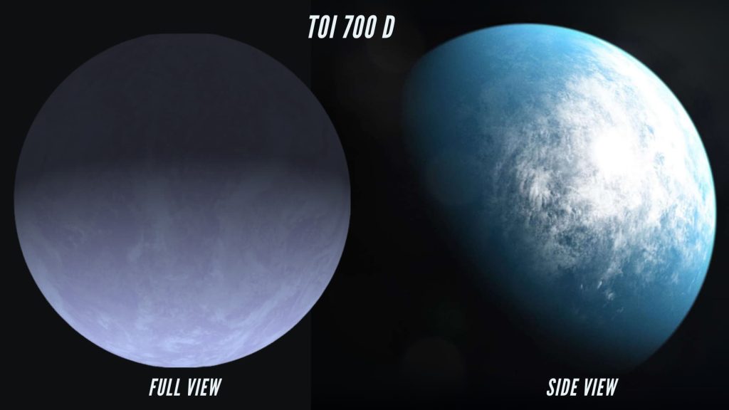 Full View and side view of TOI 700 D Full view and side view perspective on TOI 700, an Earth-sized exoplanet situated in the tenable zone of its star.