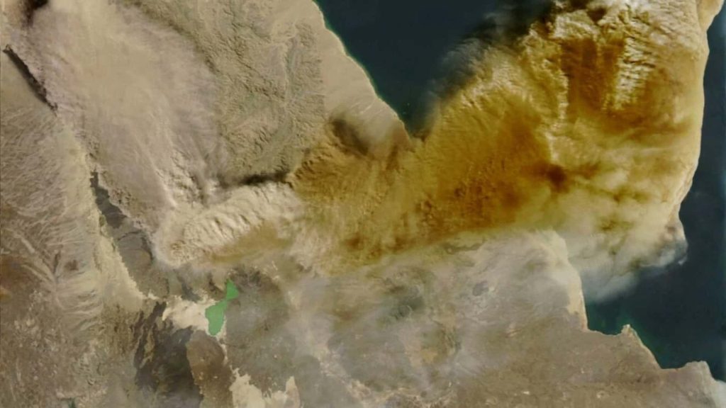 Ethiopia Volcano Eruption 2025 – Hayli Gubbi volcano satellite image showing ash cloud and plume spread.