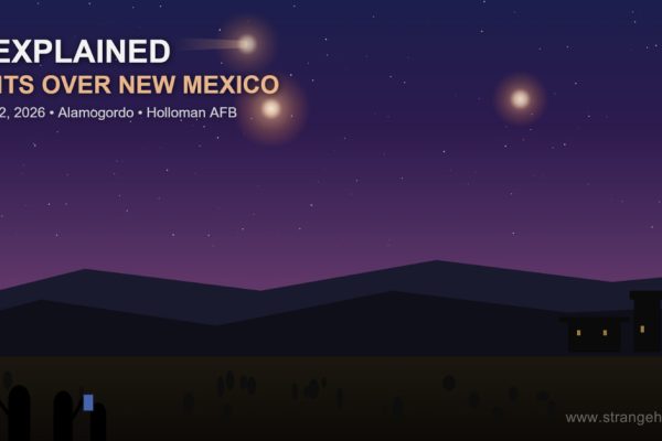 UFO Sighting 2026: Witnesses photograph unexplained luminous objects hovering over Alamogordo, New Mexico near Holloman Air Force Base at dusk