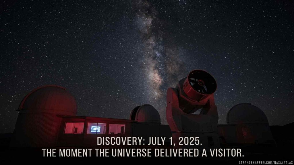 AI-generated illustration of the ATLAS telescope in Chile scanning the night sky on July 1, 2025, during the discovery of interstellar comet 3I ATLAS.