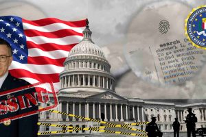Scientists Missing featured image showing an official military portrait, the U.S. Capitol, FBI seal, forensic fingerprint, investigation document, and crime scene tape.