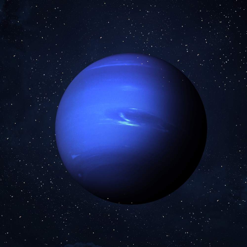 Unexplained Events 2026: realistic depiction of Neptune's cerulean blue atmosphere against a dense starfield