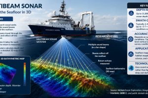 How much of the ocean has been explored using multibeam sonar to map the seafloor