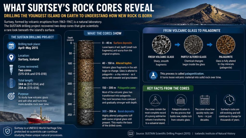 Surtsey Rock Core Geological Research Surtsey Island rock core showing volcanic layers studied in geological research