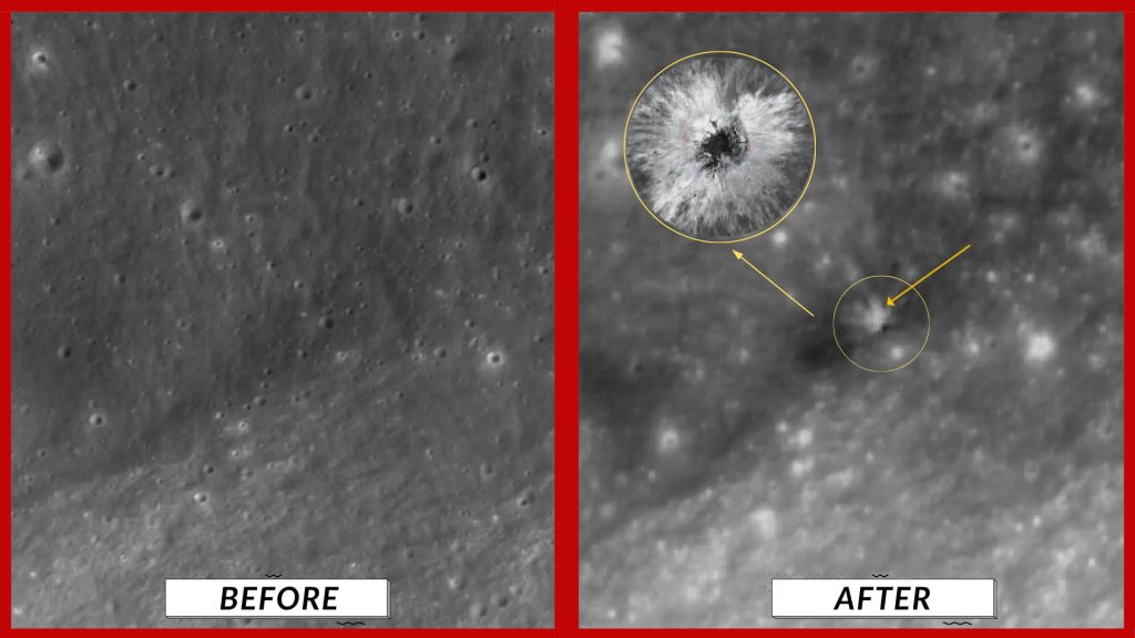 Why Did a SpaceX Rocket Crash Into the Moon? Before and After Why did a SpaceX rocket crash into the Moon? NASA and Danuri images show the lunar surface before and after the Falcon 9 impact