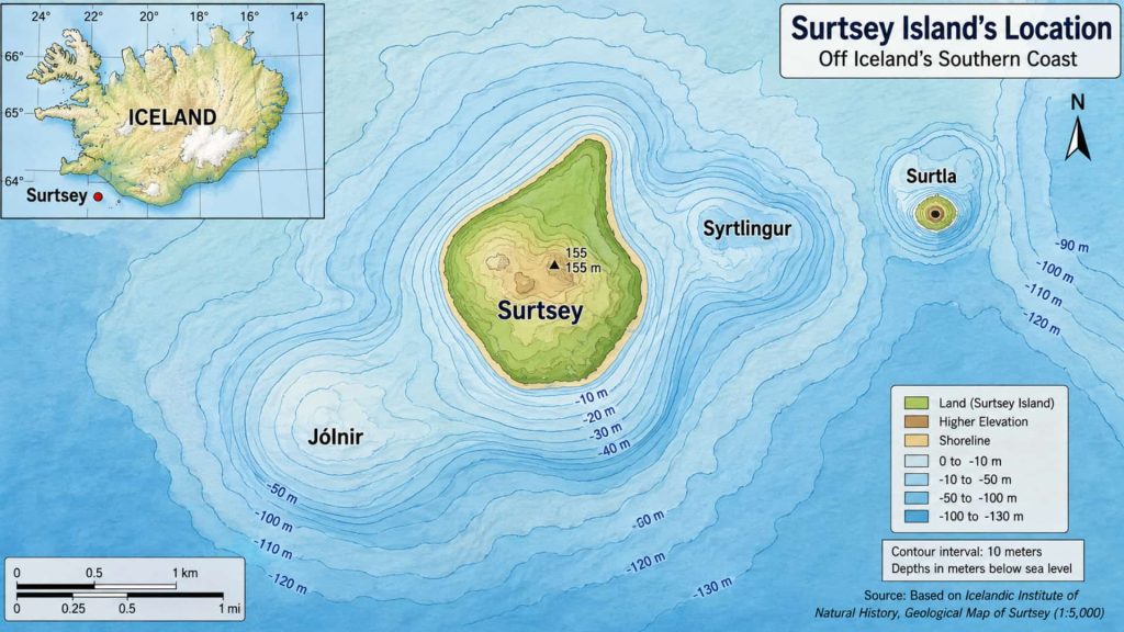 Why Is Surtsey Island Forbidden? Location Map of Surtsey Island Why Is Surtsey Island Forbidden? Map showing Surtsey Island's location off Iceland's southern coast