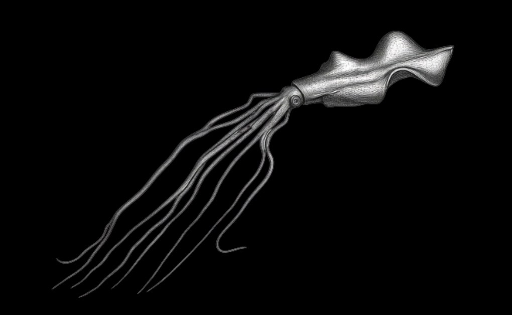 Bigfin squid (Magnapinna) with extremely long thread-like filaments