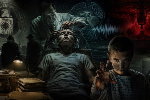 Project MKUltra CIA mind control experiments shown alongside imagery inspired by Stranger Things