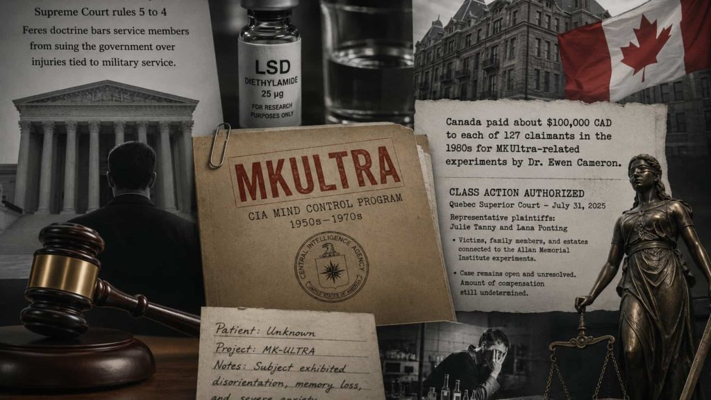MKUltra legal accountability showing court cases, victim claims, and Canadian class action